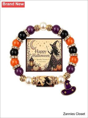 👻 Halloween Bracelet Stretch Beaded Stone Ghost Witch Skeleton Gift